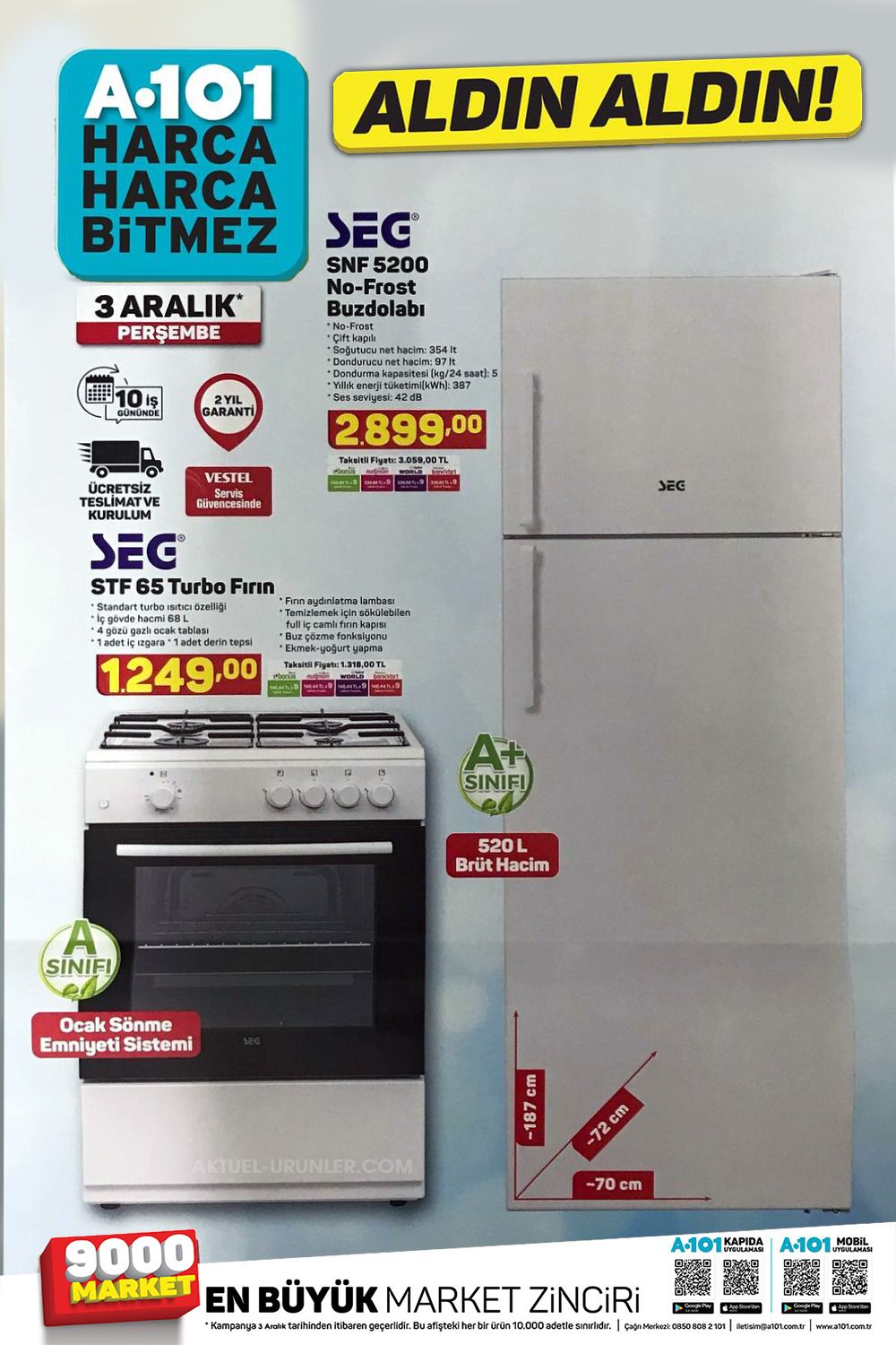 A101 BEYAZ EŞYA ÜRÜNLERŞ 3 ARALIK 2020 KATALOG GÖRSELİ
