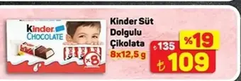 Kinder Süt Dolgulu Çikolata 8x12,5 g