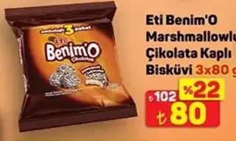 Eti Benim'O Marshmallowlu Çikolata Kaplı Bisküvi 3x80 g