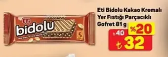 Eti Bidolu Kakao Kremalı Yer Fıstığı Parçacıklı Gofret 81 g