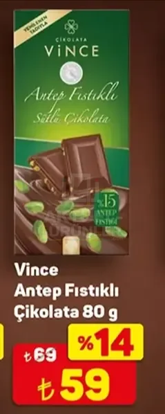 Vince Antep Fıstıklı Çikolata 80 g