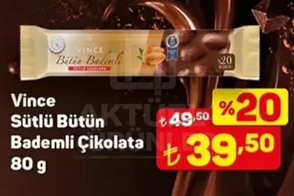 Vince Sütlü Bütün Bademli Çikolata 80 g