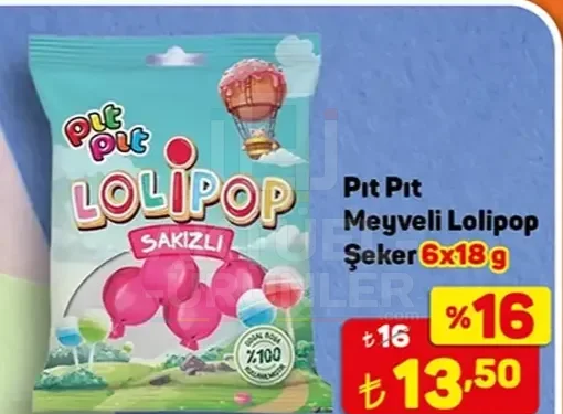 Pıt Pıt Meyveli Lolipop Şeker 6x18 g