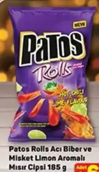 Patos Rolls Acı Biber ve Misket Limon Aromalı Mısır Cipsi 185 g