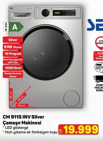 SEG CM 911S INV Silver Çamaşır Makinesi 9 KG