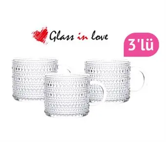 Gravürlü Boncuk Detaylı Cam Kupa Seti ~300 ml