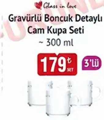 Glass in love Gravürlü Boncuk Detaylı Cam Kupa Seti 300 ml 3'lü