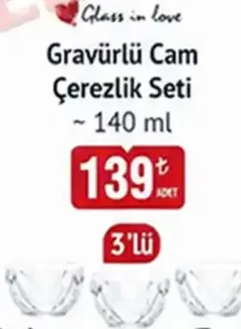 Glass in love Gravürlü Cam Çerezlik Seti 140 ml 3'lü