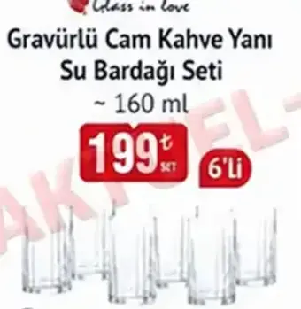 Glass in love Gravürlü Cam Kahve Yanı Su Bardağı Seti 160 ml 6'lı
