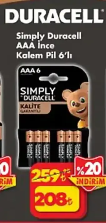 Simply Duracell AAA İnce Kalem Pil 6'lı