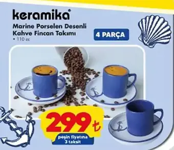 Keramika Marine Porselen Desenli Kahve Fincan Takımı 4 Parça 110 cc