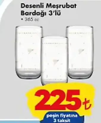 Desenli Meşrubat Bardağı 3'lü 365 cc