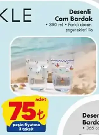 RAKLE Desenli Cam Bardak 390 cc