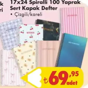 17x24 Spiralli 100 Yaprak Sert Kapak Defter
