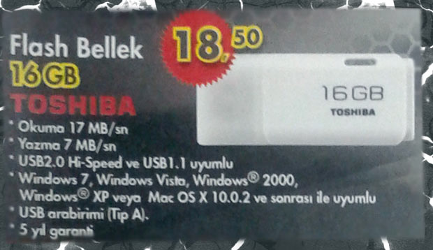 Toshiba 16GB Flash Bellek A101 5 Eylül