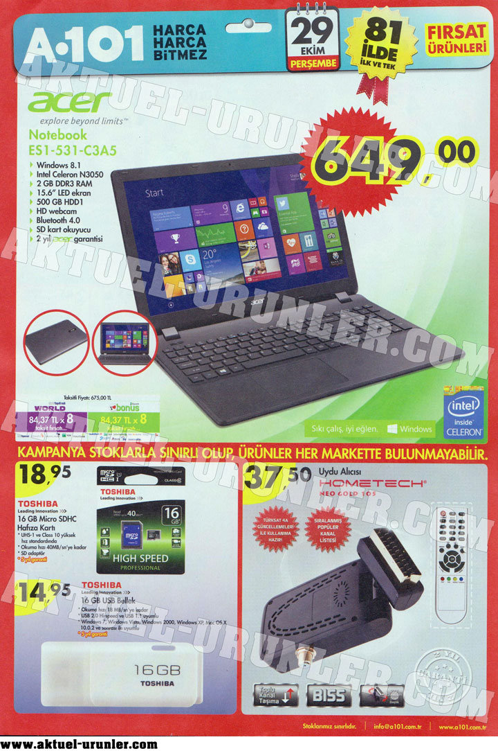 A101 29 Ekim 2015 Aktüel Ürünleri 1 – Acer Laptop