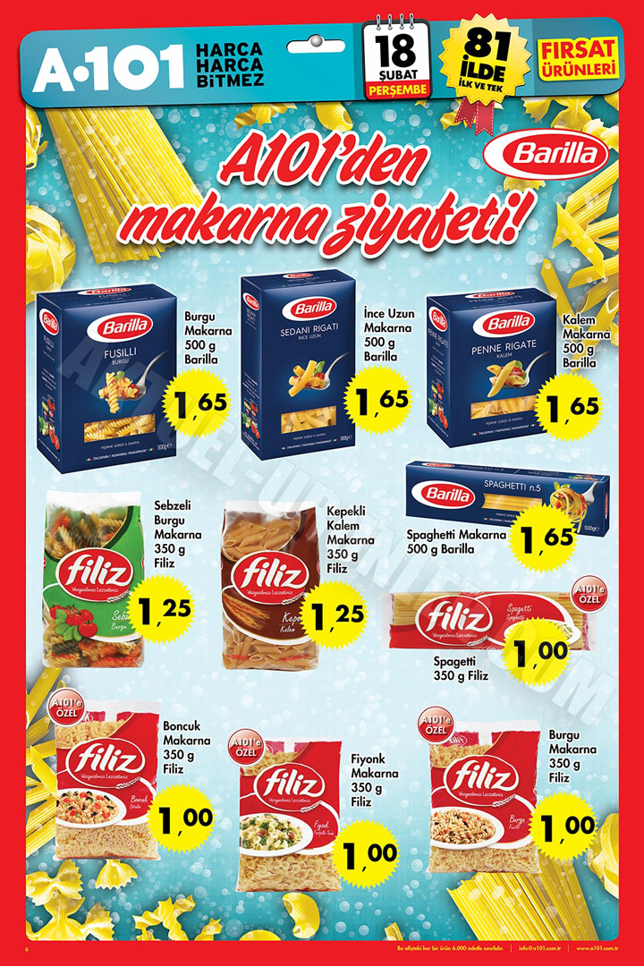 A101 18 Şubat Aktüel Ürünleri Barilla Makarna Fırsatları