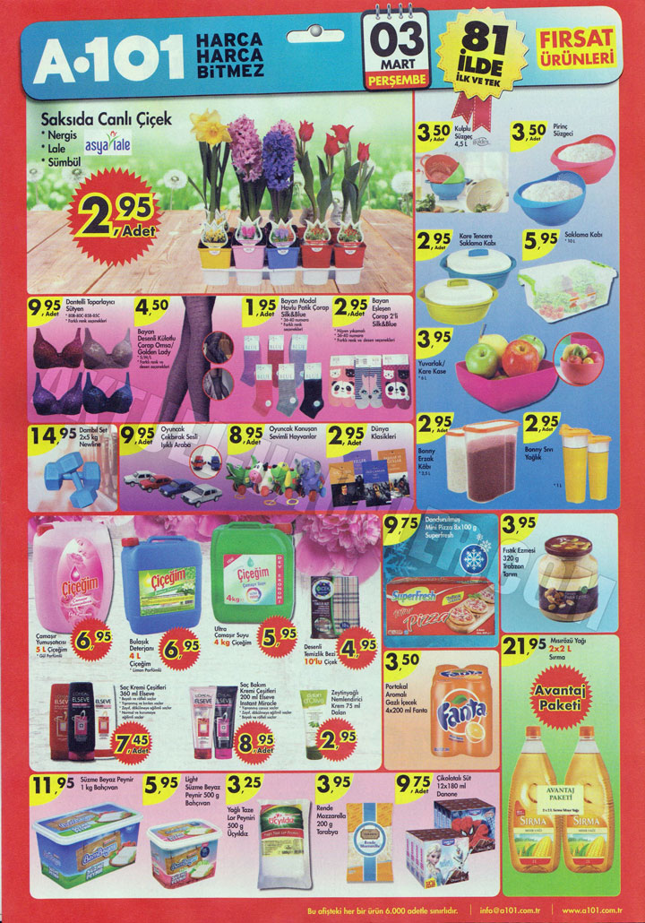 A101 3 Mart Canlı Çiçek ve Gıda Aktüel Ürünleri