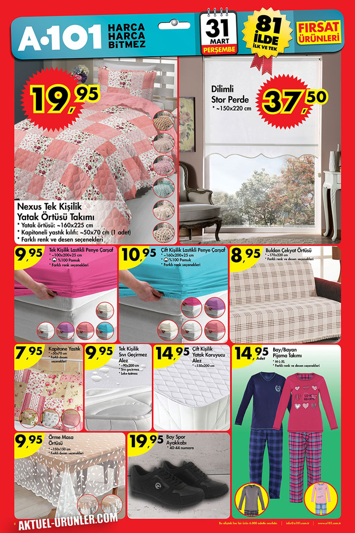 A101 31 Mart Ev Tekstili Aktüel Ürünleri