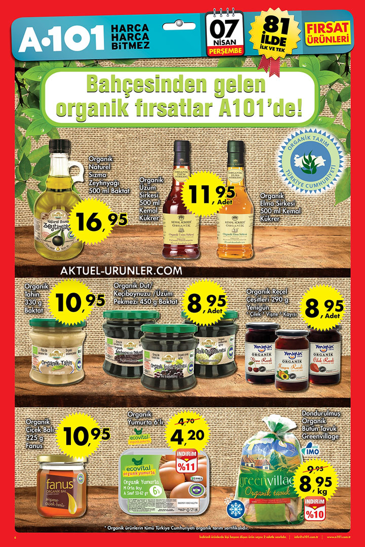 A101 7 Nisan Organik ve Leziz Gıda Aktüel Ürünleri