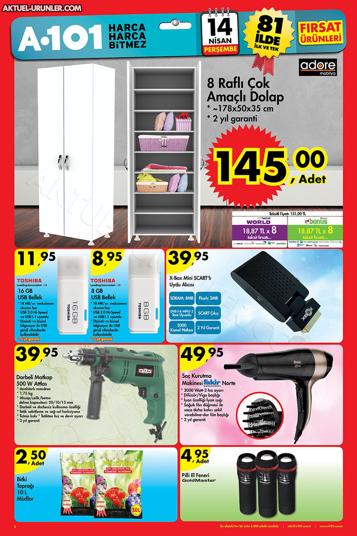 A101 14 Nisan Aktüel Ürün Kampanyalı Ürünler