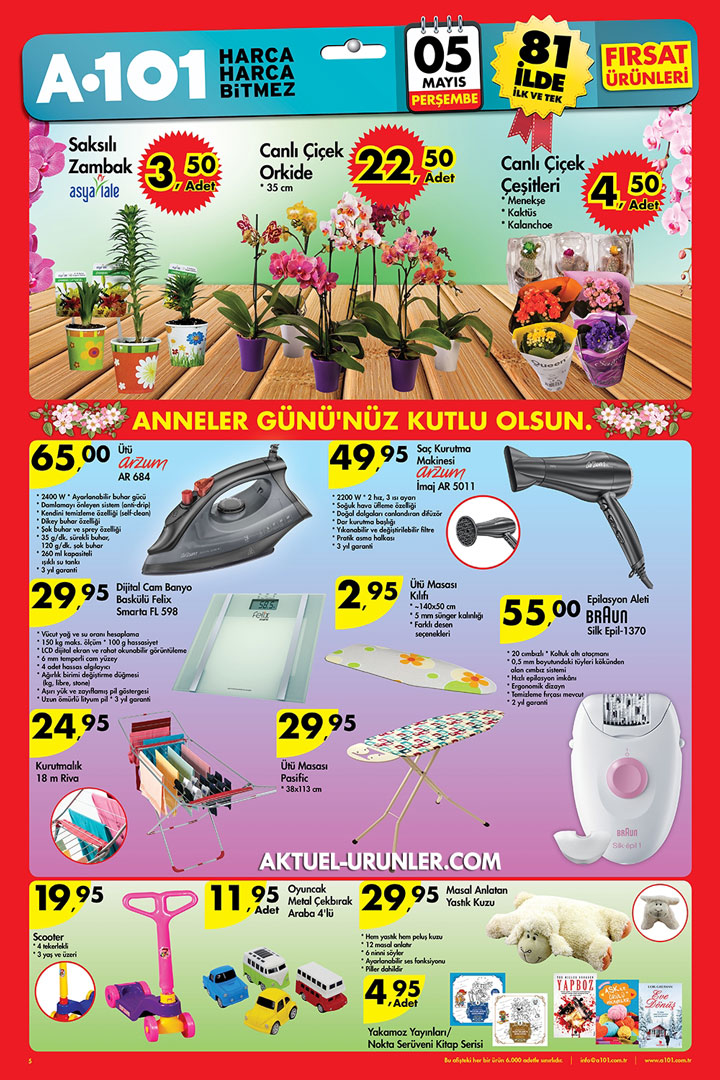 A101 5 Mayıs Canlı Çiçek ve Küçük Ev Aletleri Aktüel Ürünleri