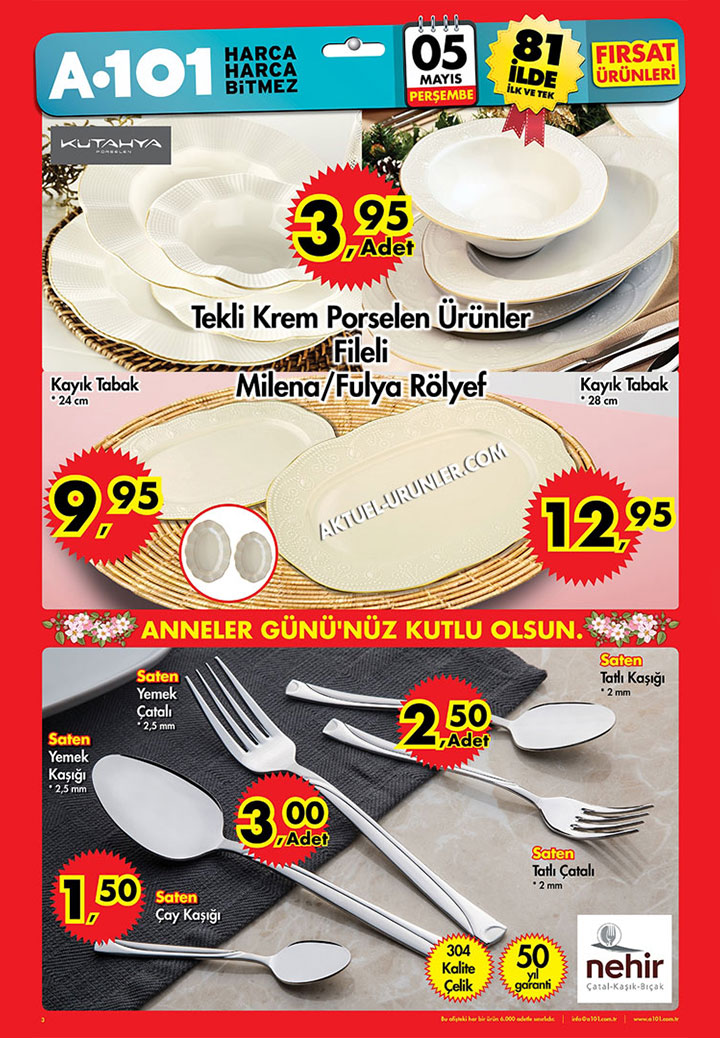 A101 5 Mayıs Tabaklar Aktüel Ürünler