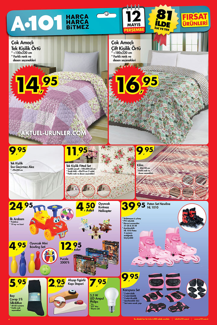 A101 12 Mayıs Oyuncaklar ve Tekstil Fırsatları Aktüel Sayfası