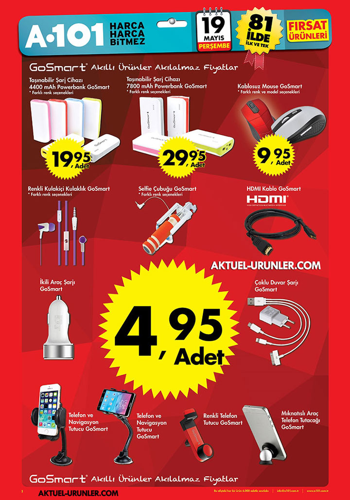 A101 19 Mayıs Elektronik ve GoSmart Aktüel Ürünleri