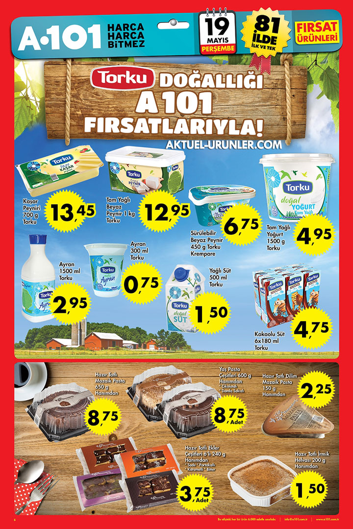 A101 19 Mayıs Torku Süt ve Süt Ürünleri Aktüel Sayfası