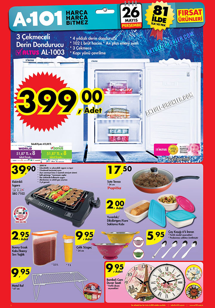 A101 26 Mayıs Derin Dondurucu Aktüel Ürün ve Diğerleri