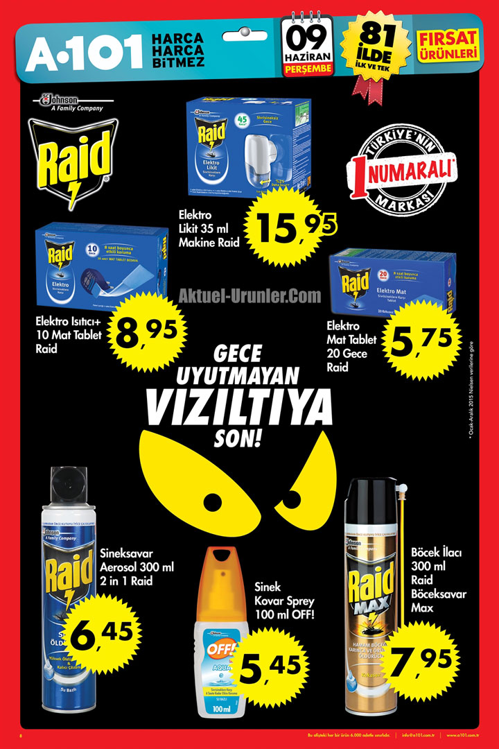 A101 9 Haziran Perşembe Raid Aktüel Ürünler Sayfası