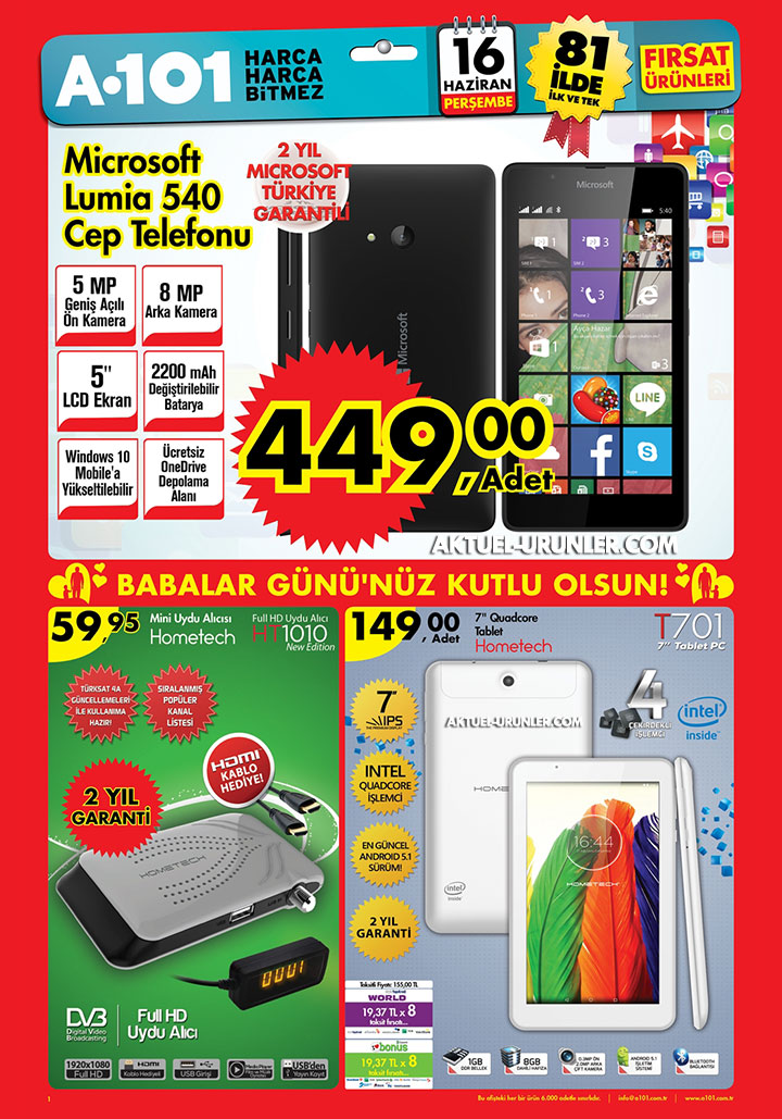 A101 16 Haziran Lumia ve Tablet Aktüel Ürün Sayfası