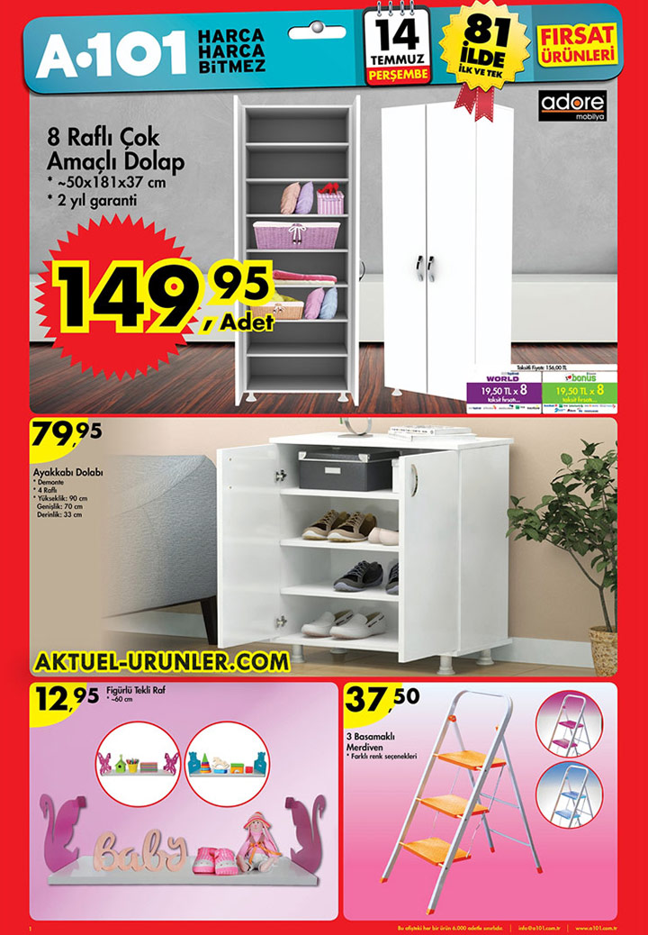 A101 14 Temmuz Dolap ve Mobilya Aktüel Ürünleri