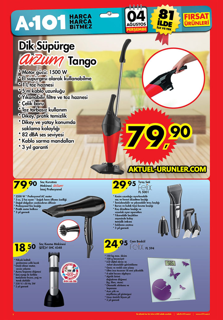 A101 4 Ağustos Aktüel Katalog – Arzum Tango Dik Süpürge