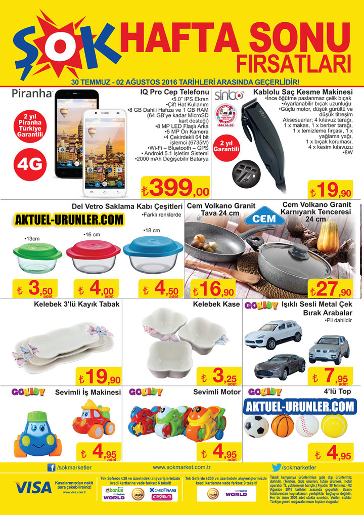 ŞOK 30 Temmuz 2016 Aktüel Ürünler – Hafta Sonu Kataloğu