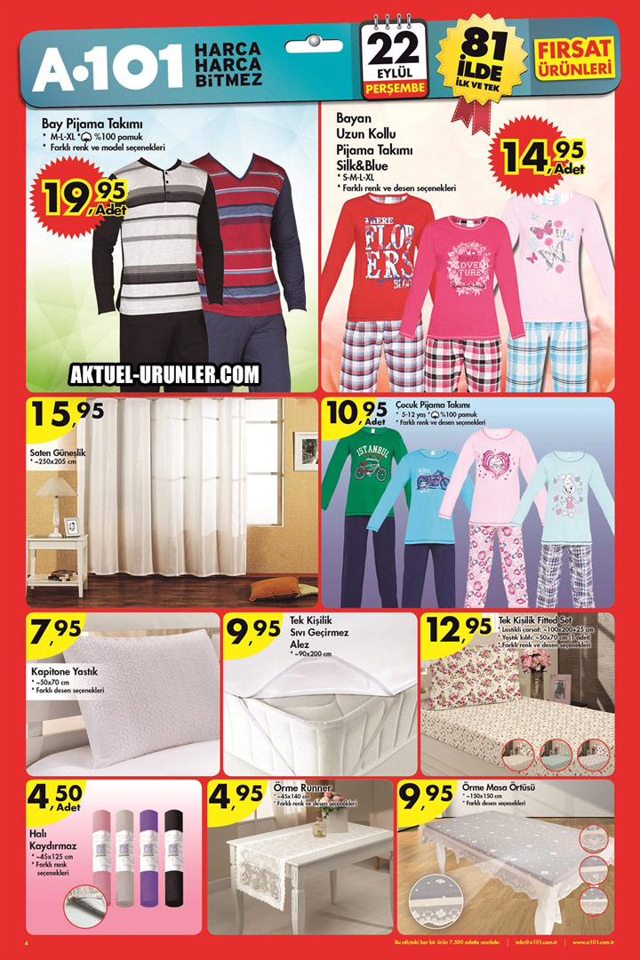 A101 22 Eylül Perşembe Aktüel Ürünleri – Pijamalar