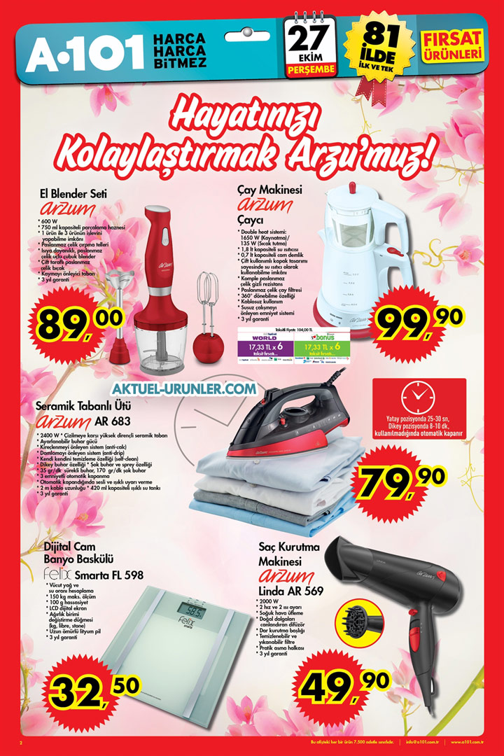 A101 27 Ekim 2016 Aktüel – Arzum Ürünleri