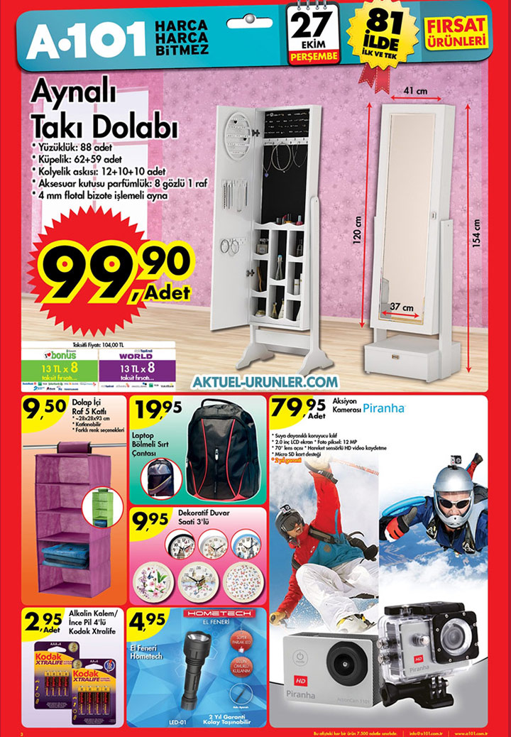 A101 27 Ekim Aktüel Kataloğu – Aynalı Takı Dolabı