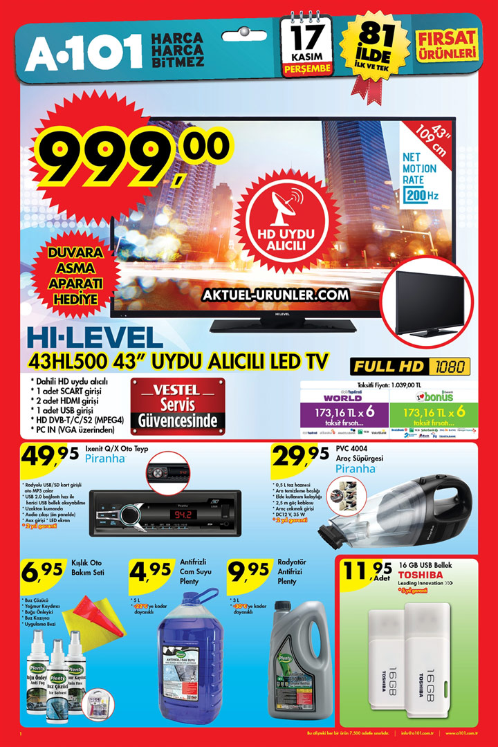 A101 17 Kasım Perşembe – Otomobil Ürünleri
