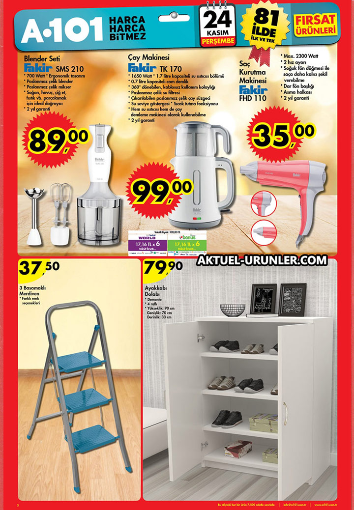 A101 24 Kasım 2016 Perşembe – Yeni Fırsatlar