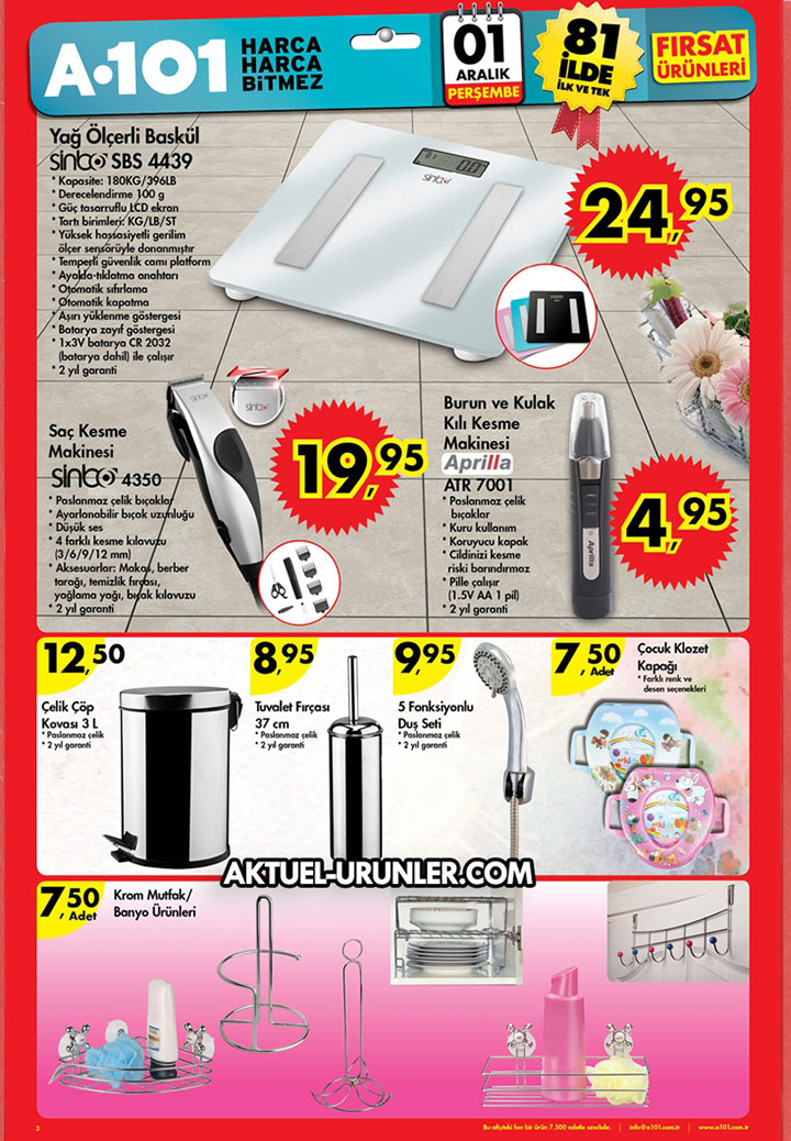 A101 1 Aralık 2016 Perşembe – Banyo Ürünleri