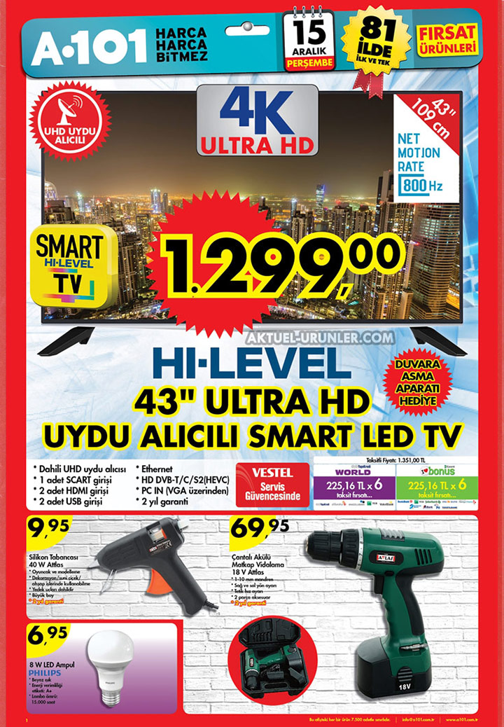 A101 15 Aralık Aktüel Sayfası – Hi-Level Ultra HD TV