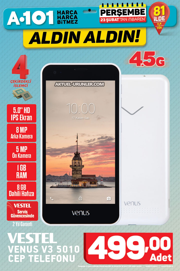 A101 23 Şubat 2017 – Vestel Venus V3 5010 Cep Telefonu