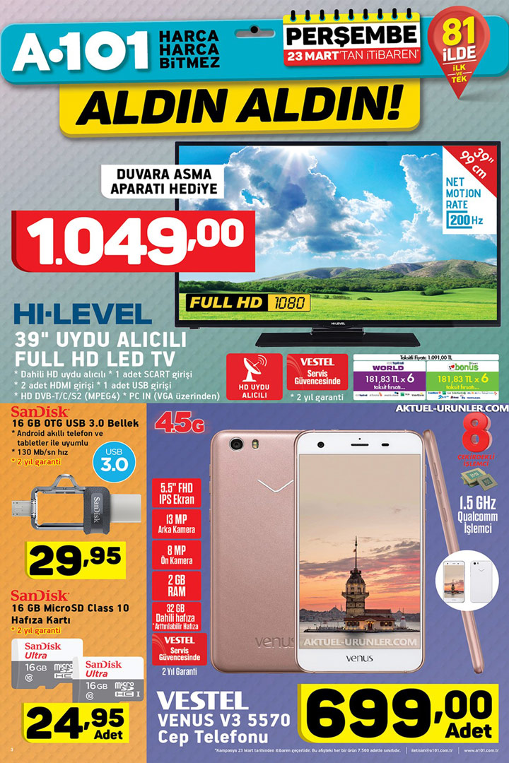 A101 23 Mart 2017 Aktüel Elektronik Ürünler
