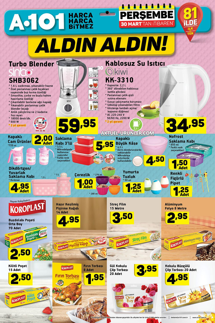 A101 30 Mart’tan İtibaren Geçerli Aktüel Ürünleri