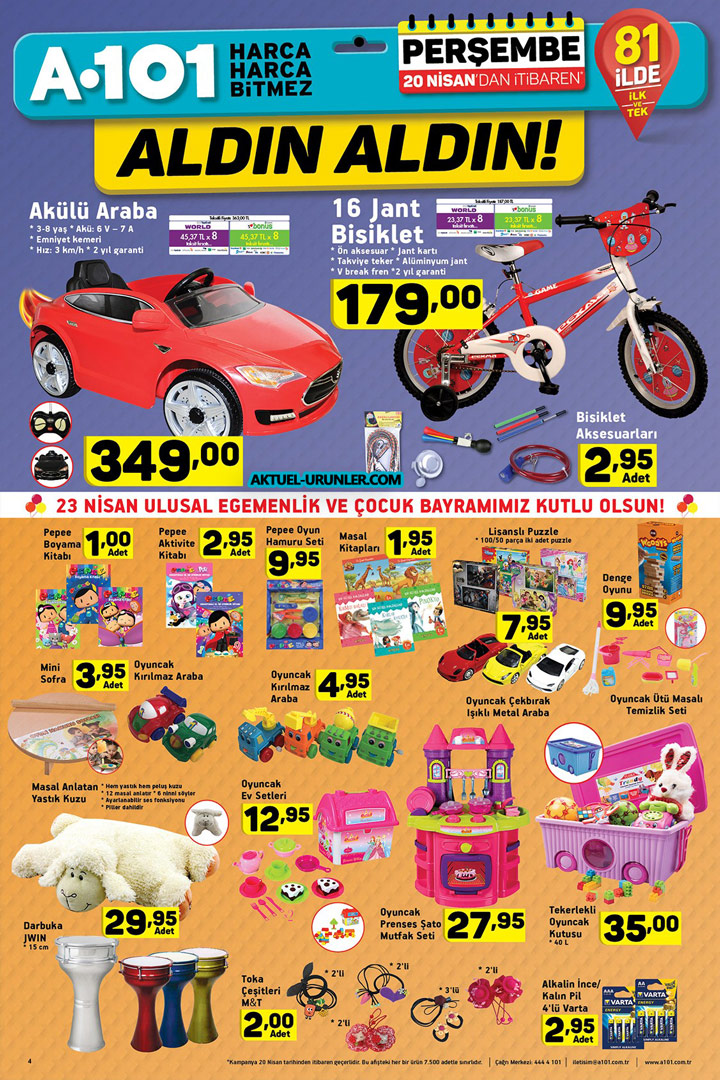 A101 20 Nisan Aktüel Fırsatları & Akülü Araba