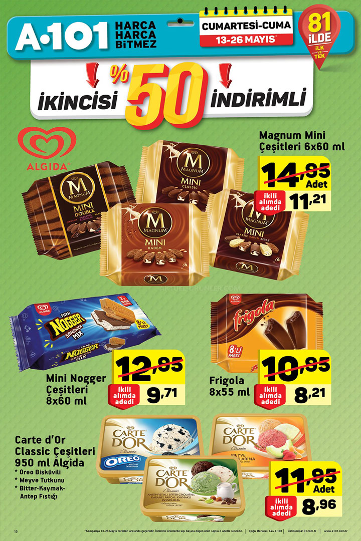 A101 13 Mayıs 2017 & 26 Mayıs 2017 Dondurma Ürünleri