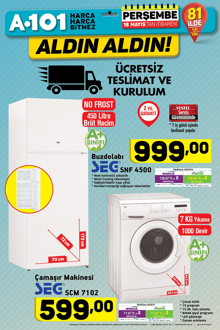A101 18 Mayıs Aktüel Beyaz Eşya Fırsatları