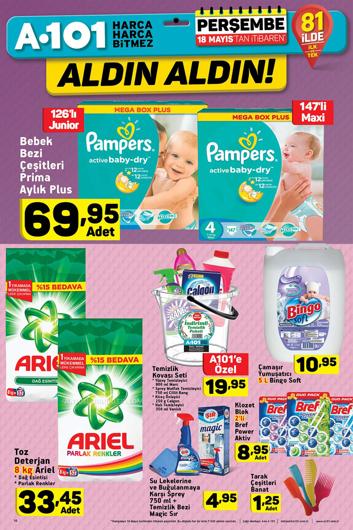 A101 18 Mayıs Bebek ve Temizlik Ürünleri Sayfası